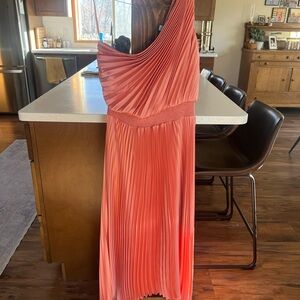 White House Black Market Coral Pleated One-Shoulder Dress